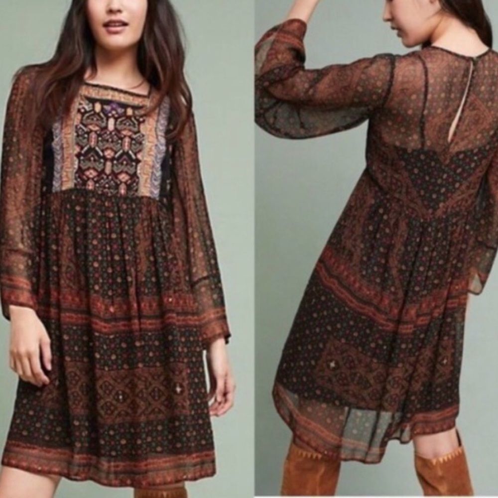 AKEMI + KIN | Anthropologie Munro Sheer Black Boho Dress Women’s Size Small
